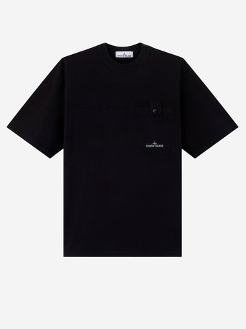 STONE ISLAND T-shirt nera in jersey con logo stampato sulla tasca Nero