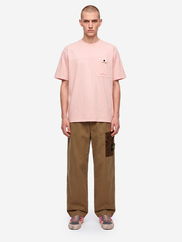 STONE ISLAND T-shirt in jersey rosa antico con logo stampato sulla tasca Rosa