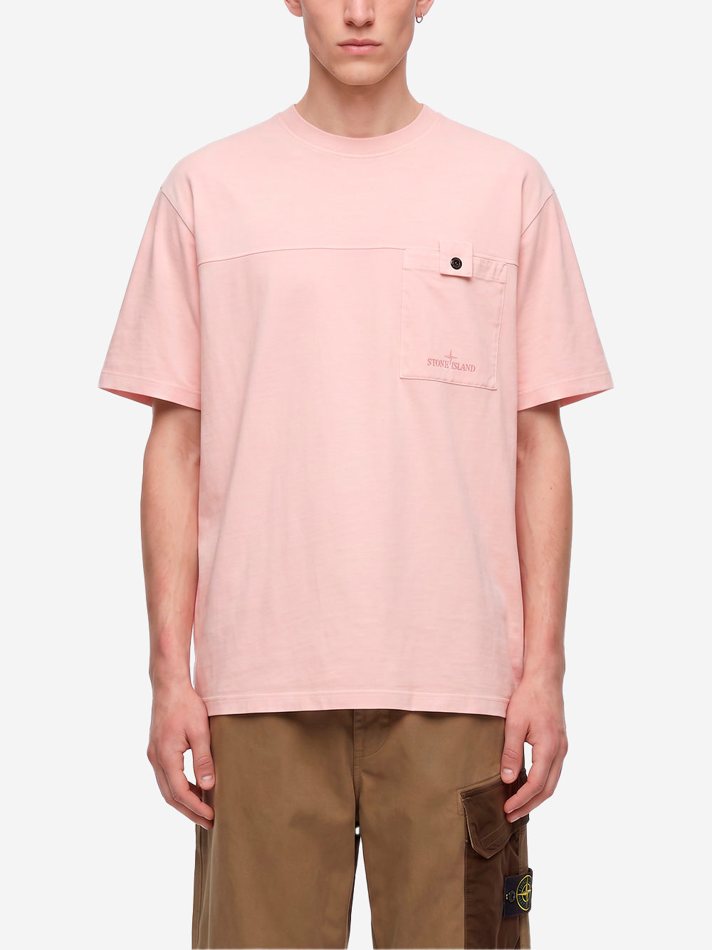 STONE ISLAND T-shirt in jersey rosa antico con logo stampato sulla tasca Rosa Urbanstaroma