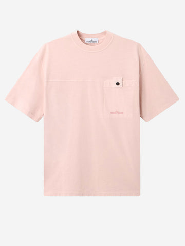 STONE ISLAND T-shirt in jersey rosa antico con logo stampato sulla tasca Rosa