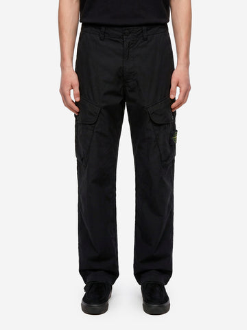 STONE ISLAND Pantalone cargo in twill stretch nero con badge Nero