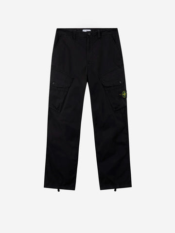 STONE ISLAND Pantalone cargo in twill stretch nero con badge Nero