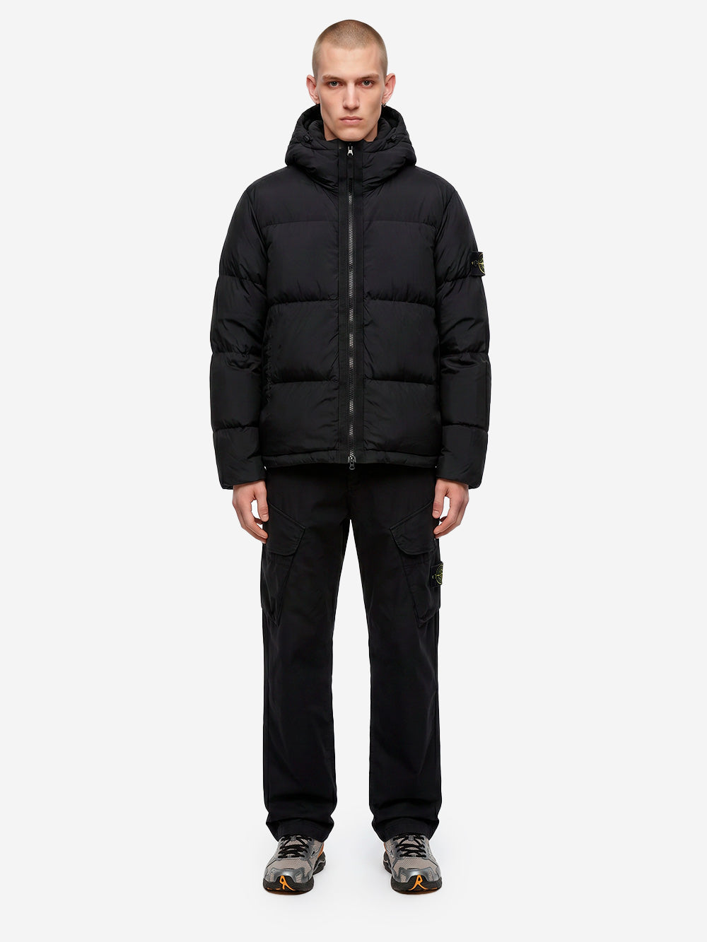 STONE ISLAND Piumino nero in nylon matt ripstop con cappuccio staccabile Nero Urbanstaroma