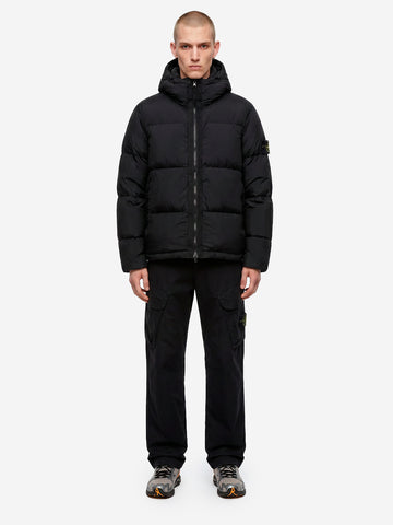 STONE ISLAND Piumino nero in nylon matt ripstop con cappuccio staccabile Nero