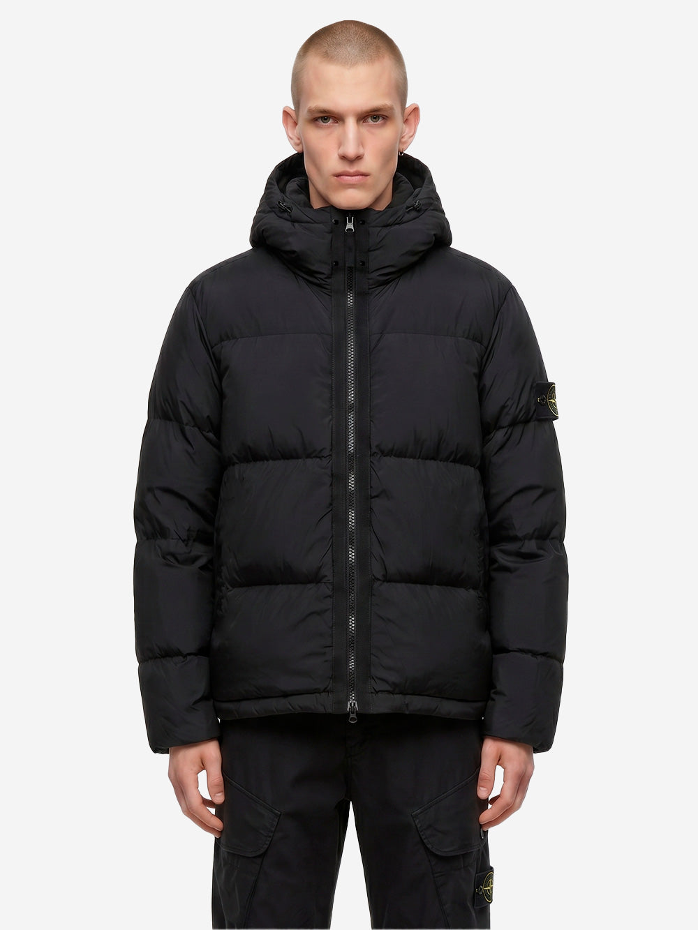 STONE ISLAND Piumino nero in nylon matt ripstop con cappuccio staccabile Nero Urbanstaroma