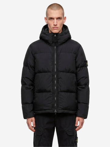 STONE ISLAND Piumino nero in nylon matt ripstop con cappuccio staccabile Nero