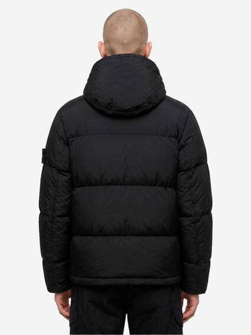STONE ISLAND Piumino nero in nylon matt ripstop con cappuccio staccabile Nero