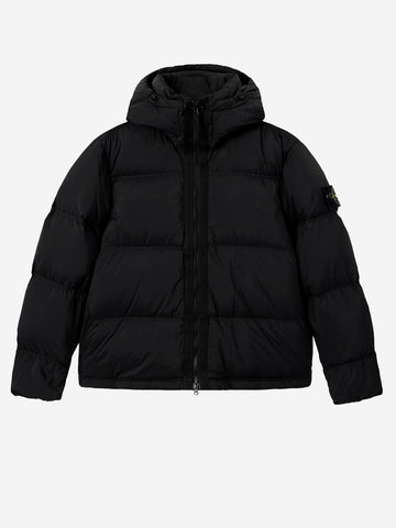 STONE ISLAND Piumino nero in nylon matt ripstop con cappuccio staccabile Nero