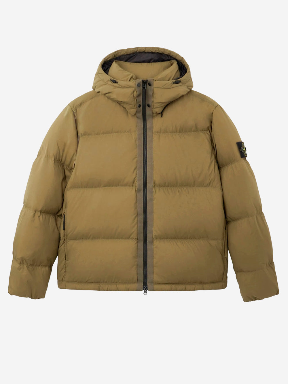 STONE ISLAND Piumino verde militare in nylon matt ripstop con cappuccio staccabile Verde Urbanstaroma