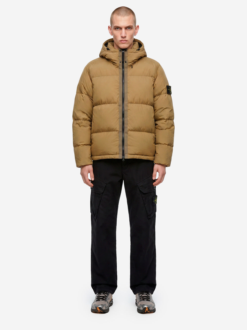 STONE ISLAND Piumino verde militare in nylon matt ripstop con cappuccio staccabile Verde Urbanstaroma