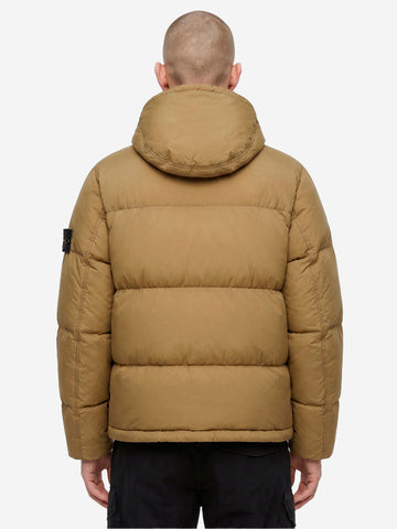 STONE ISLAND Piumino verde militare in nylon matt ripstop con cappuccio staccabile Verde