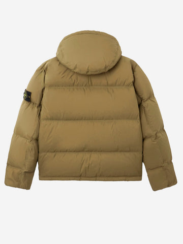STONE ISLAND Piumino verde militare in nylon matt ripstop con cappuccio staccabile Verde