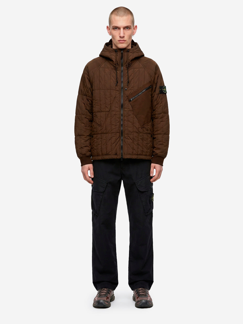 STONE ISLAND Giacca imbottita con cappuccio in nylon stretch marrone Marrone Urbanstaroma