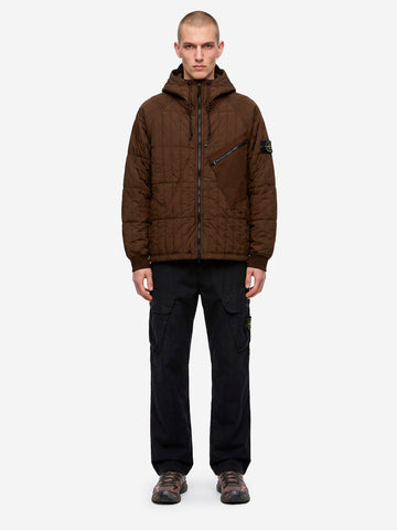 STONE ISLAND Giacca imbottita con cappuccio in nylon stretch marrone Marrone