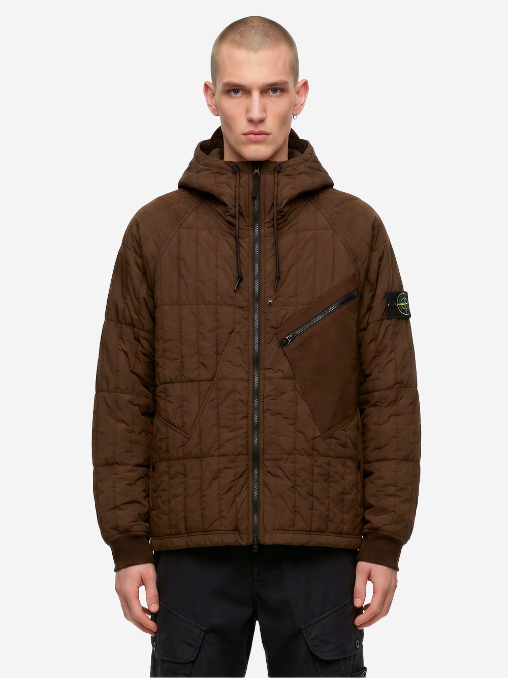 STONE ISLAND Giacca imbottita con cappuccio in nylon stretch marrone Marrone Urbanstaroma
