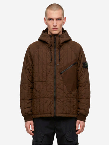 STONE ISLAND Giacca imbottita con cappuccio in nylon stretch marrone Marrone