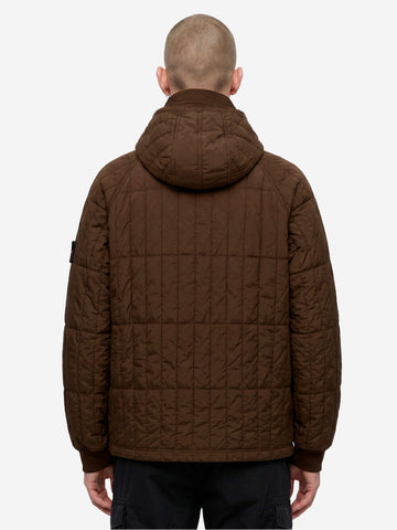 STONE ISLAND Giacca imbottita con cappuccio in nylon stretch marrone Marrone