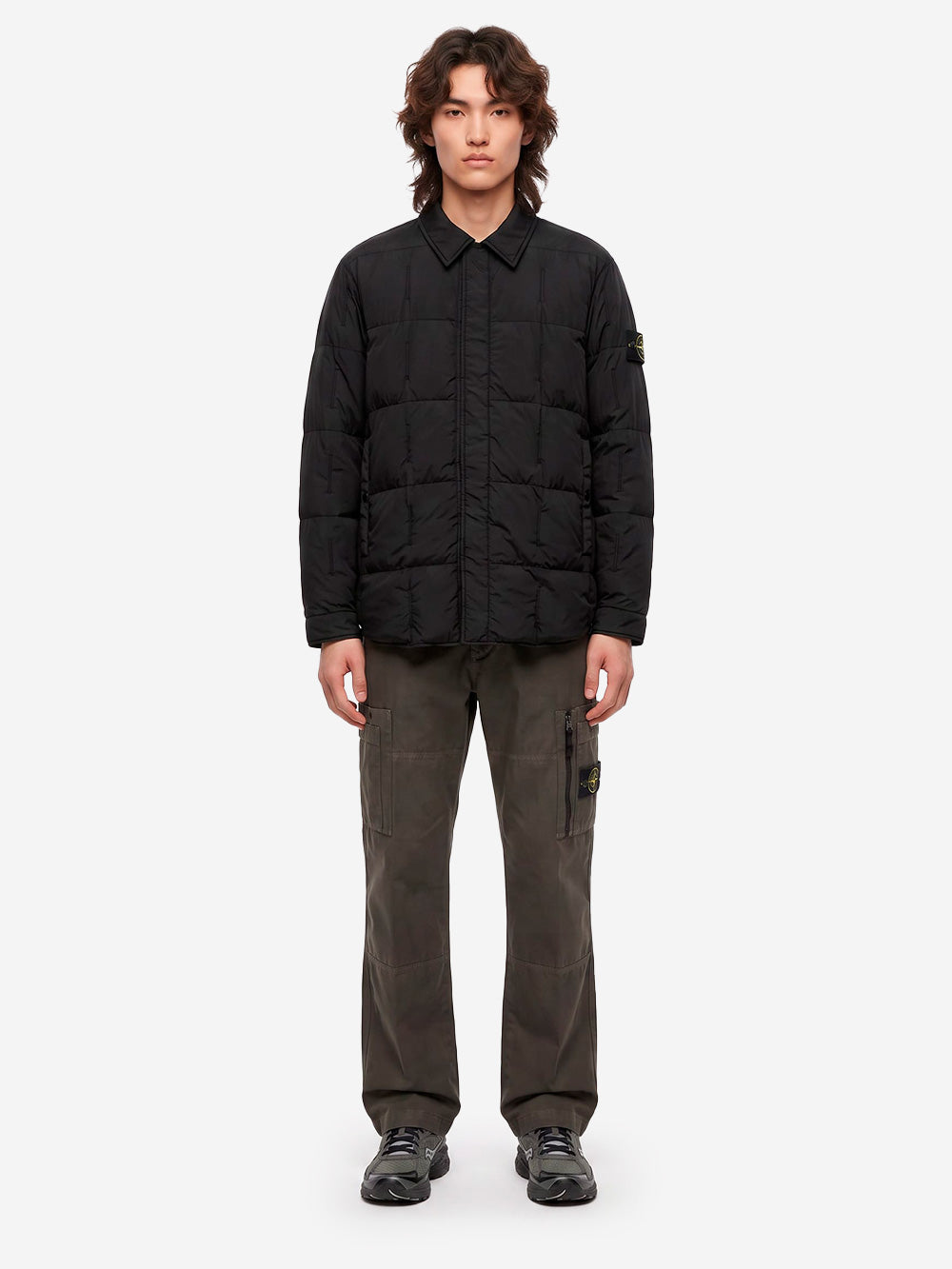 STONE ISLAND Piumino nero in nylon resinato con antigoccia Nero Urbanstaroma