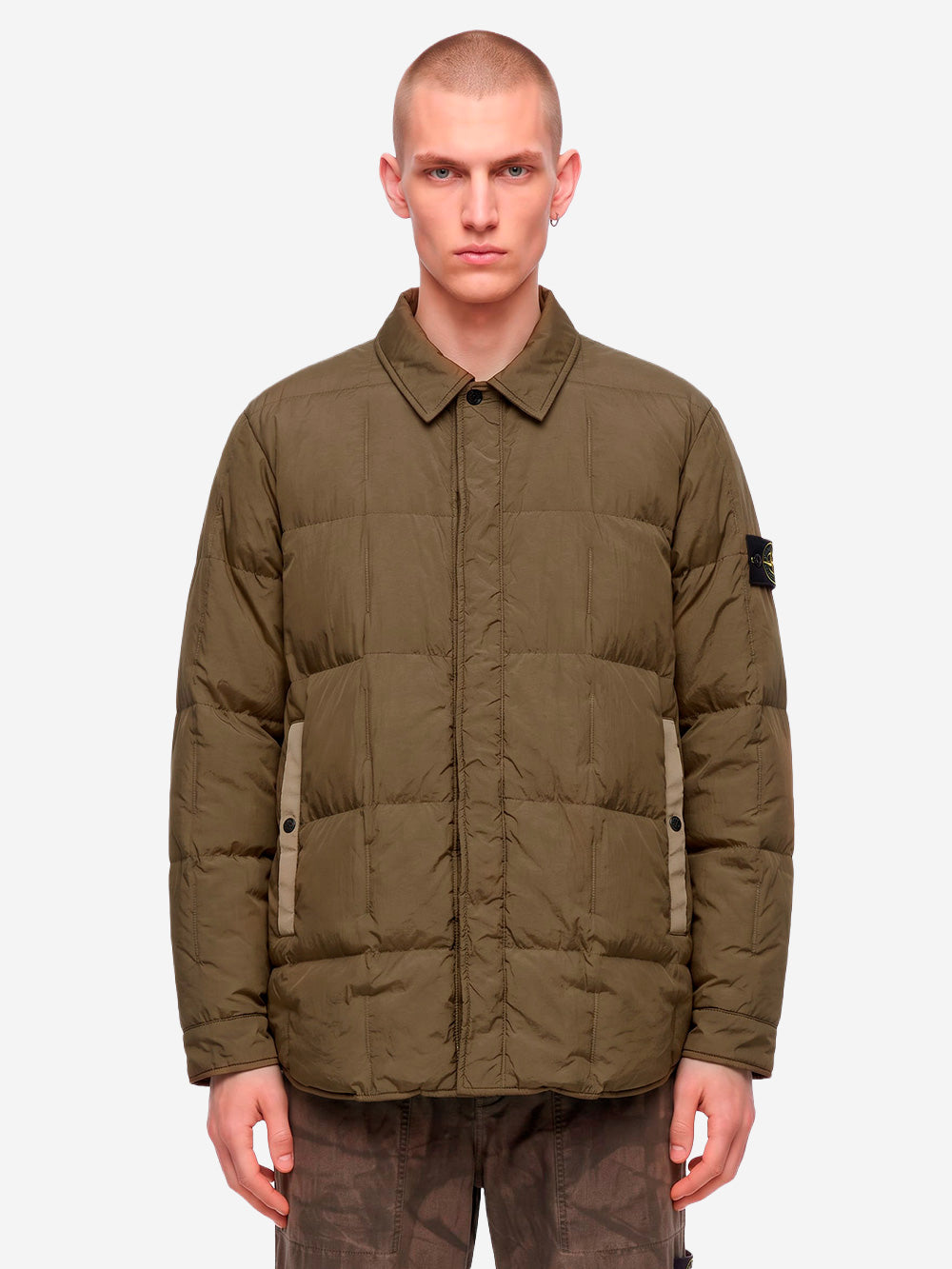 STONE ISLAND Piumino verde in nylon resinato con antigoccia Verde Urbanstaroma