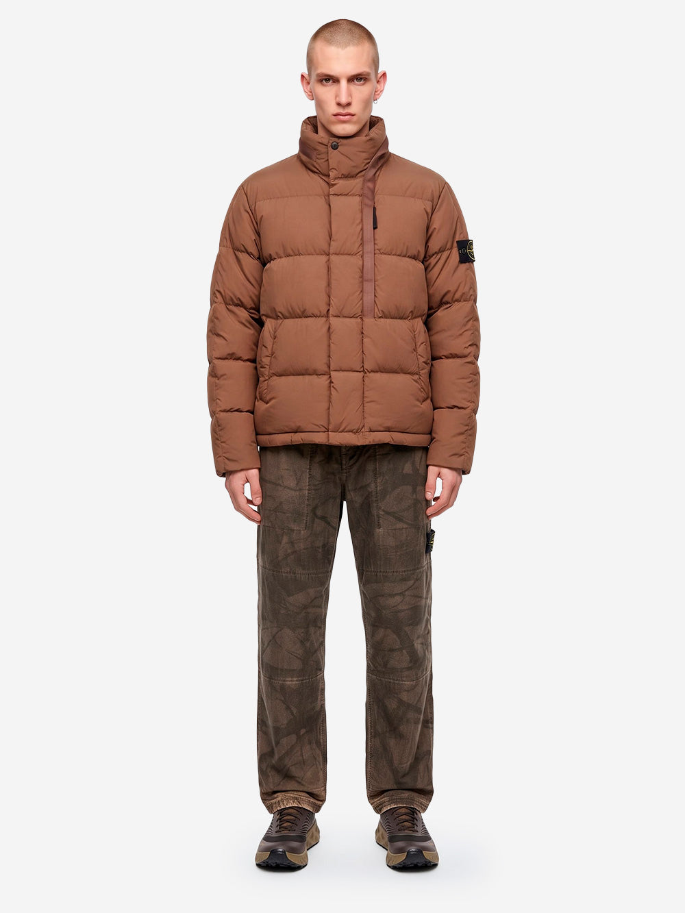 STONE ISLAND Short Down Jacket con badge Compass Marrone Urbanstaroma