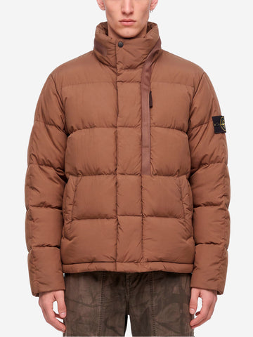 STONE ISLAND Short Down Jacket con badge Compass Marrone