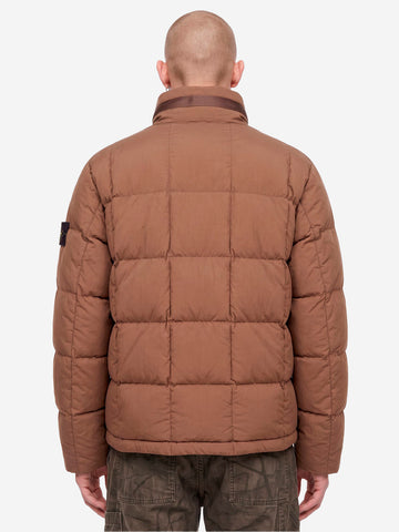 STONE ISLAND Short Down Jacket con badge Compass Marrone