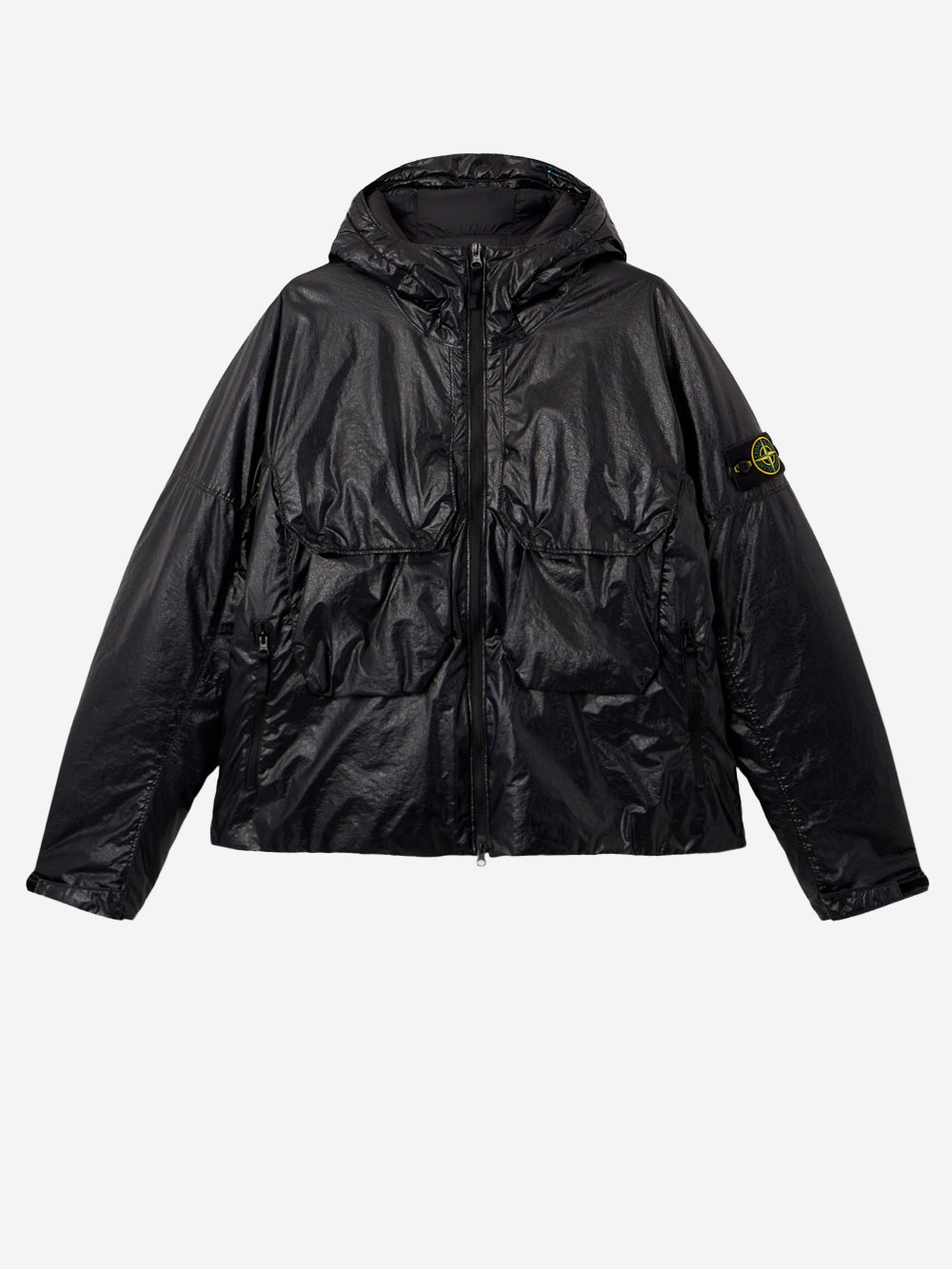 STONE ISLAND Piumino spalmato con cappuccio Light Nylon a tre strati Nero Urbanstaroma
