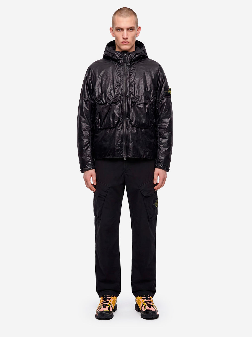 STONE ISLAND Piumino spalmato con cappuccio Light Nylon a tre strati Nero Urbanstaroma