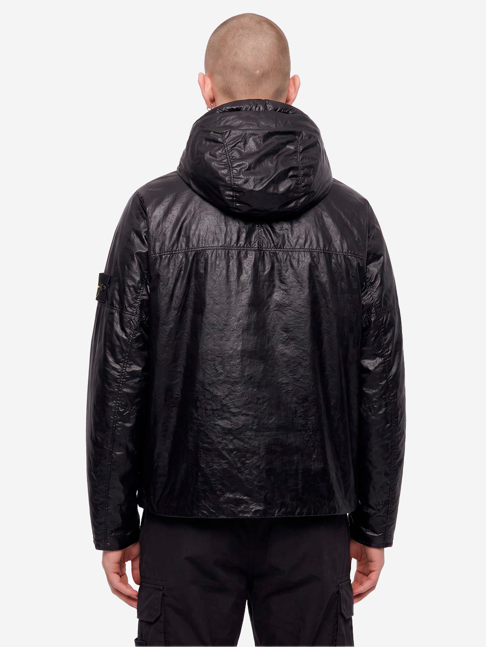 STONE ISLAND Piumino spalmato con cappuccio Light Nylon a tre strati Nero Urbanstaroma