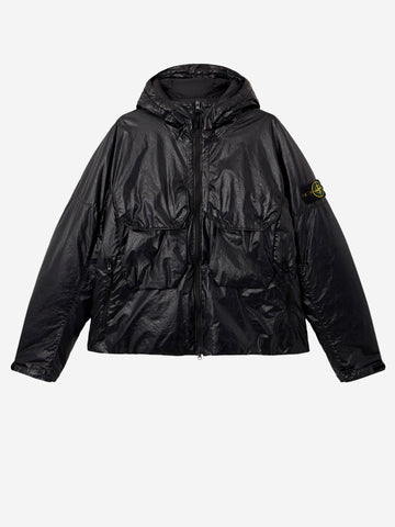 STONE ISLAND Piumino spalmato con cappuccio Light Nylon a tre strati Nero