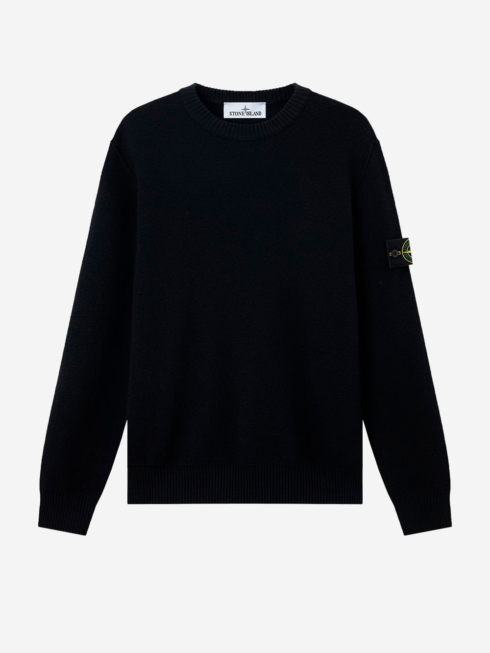 STONE ISLAND Maglione girocollo nero in lana con finiture a costine Nero Urbanstaroma