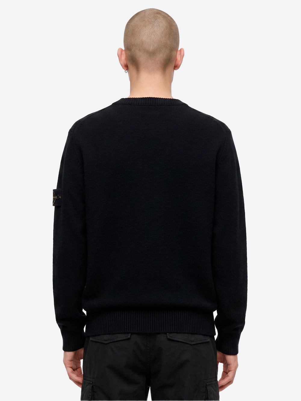 STONE ISLAND Maglione girocollo nero in lana con finiture a costine Nero Urbanstaroma
