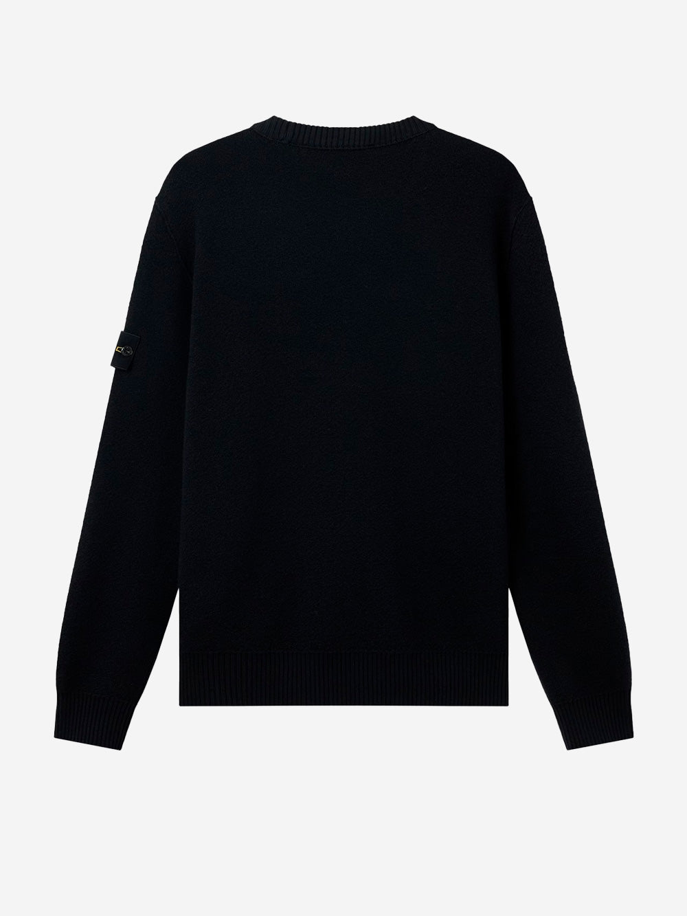 STONE ISLAND Maglione girocollo nero in lana con finiture a costine Nero Urbanstaroma