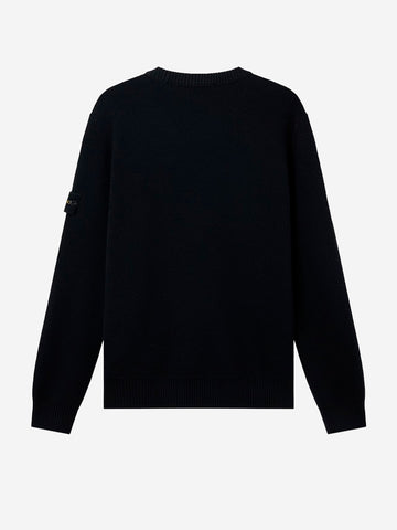 STONE ISLAND Maglione girocollo nero in lana con finiture a costine Nero