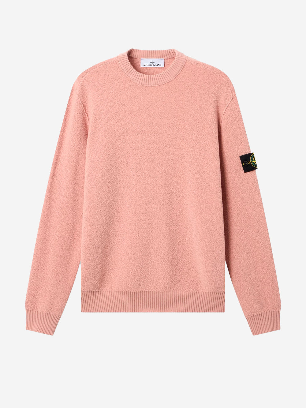STONE ISLAND Maglione girocollo rosa in lana con finiture a costine Rosa Urbanstaroma