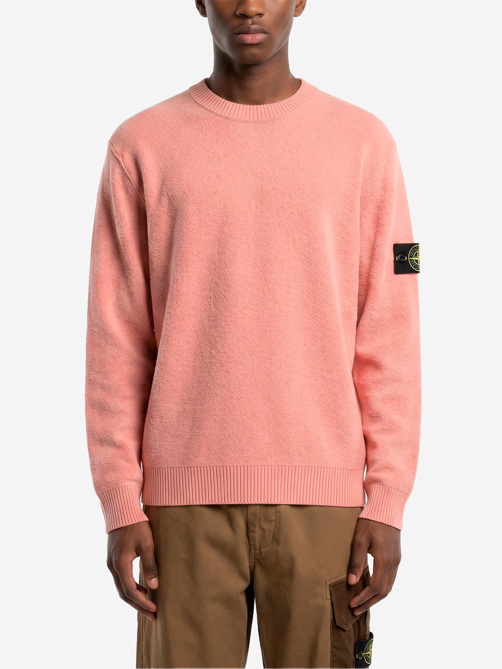 STONE ISLAND Maglione girocollo rosa in lana con finiture a costine Rosa Urbanstaroma