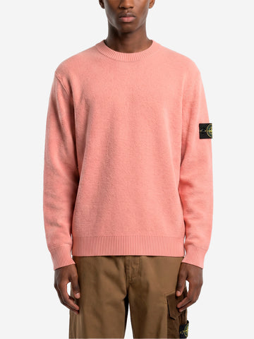 STONE ISLAND Maglione girocollo rosa in lana con finiture a costine Rosa