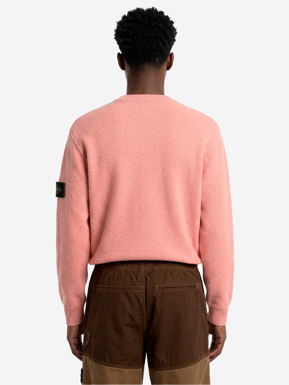 STONE ISLAND Maglione girocollo rosa in lana con finiture a costine Rosa Urbanstaroma