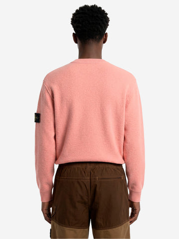 STONE ISLAND Maglione girocollo rosa in lana con finiture a costine Rosa