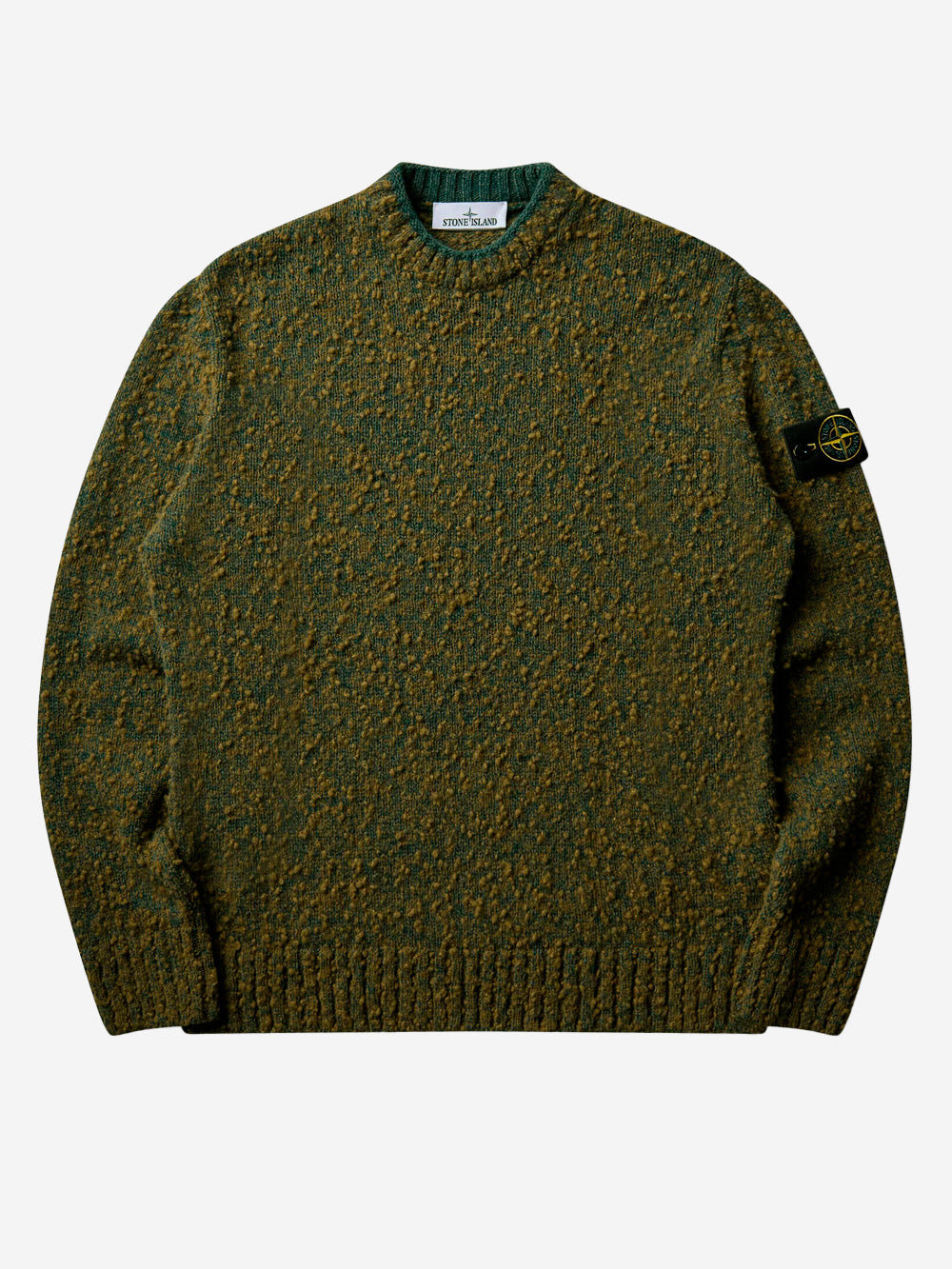 STONE ISLAND Maglione girocollo verde melange in misto lana con patch Verde Urbanstaroma