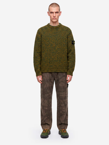 STONE ISLAND Maglione girocollo verde melange in misto lana con patch Verde
