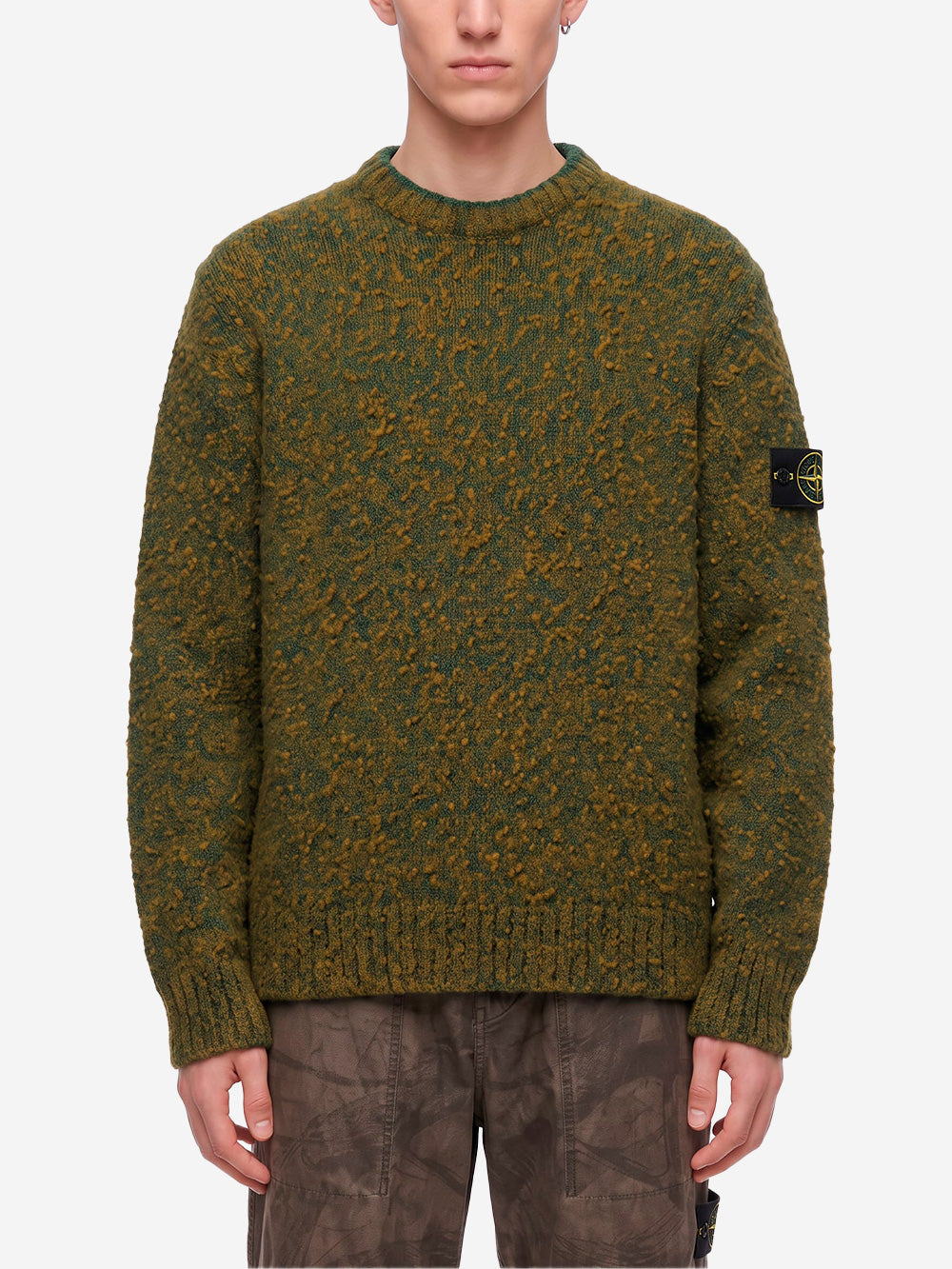 STONE ISLAND Maglione girocollo verde melange in misto lana con patch Verde Urbanstaroma