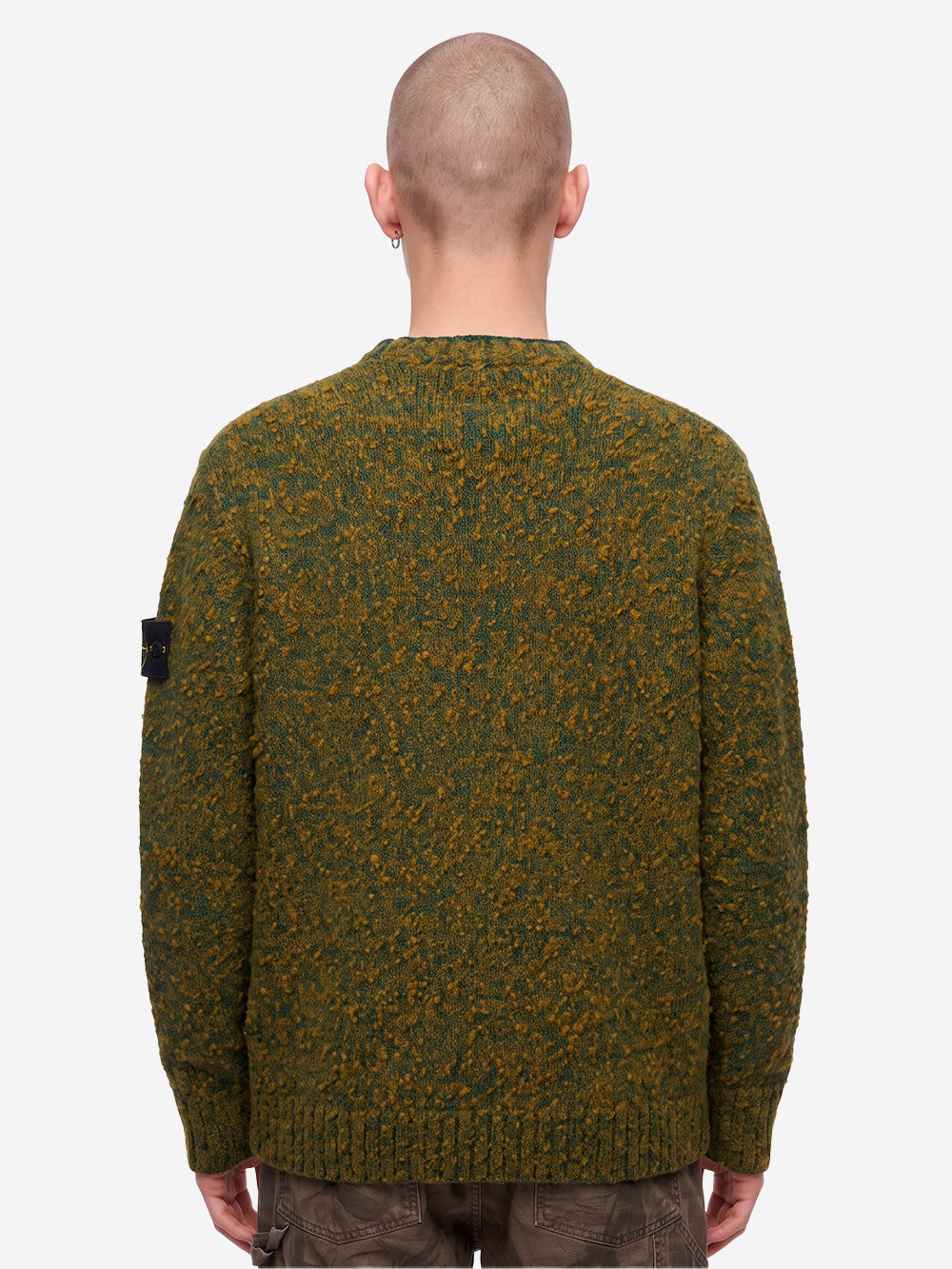 STONE ISLAND Maglione girocollo verde melange in misto lana con patch Verde Urbanstaroma