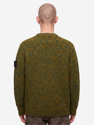 STONE ISLAND Maglione girocollo verde melange in misto lana con patch Verde