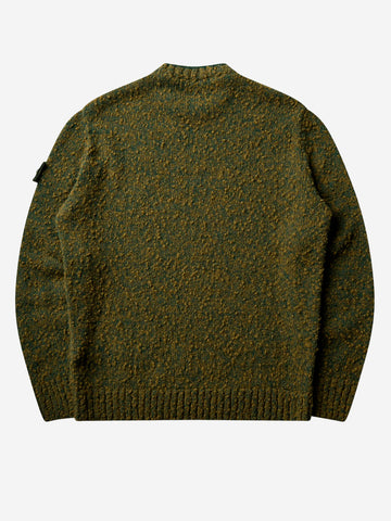 STONE ISLAND Maglione girocollo verde melange in misto lana con patch Verde