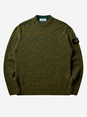 STONE ISLAND Maglione girocollo verde melange in misto lana con patch Verde