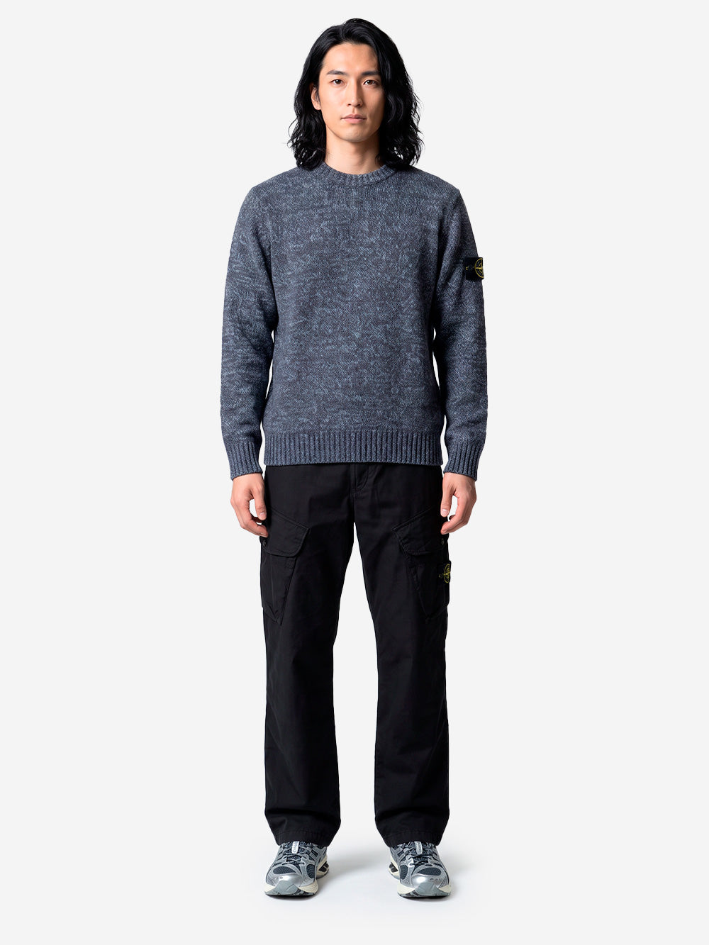 STONE ISLAND Maglione girocollo grigio melange in misto lana con patch Grigia melage Urbanstaroma