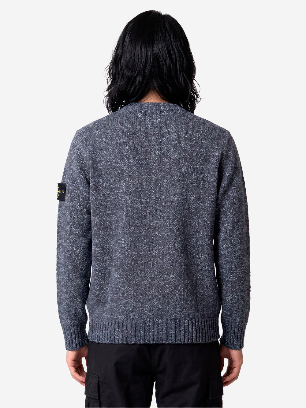 STONE ISLAND Maglione girocollo grigio melange in misto lana con patch Grigia melage Urbanstaroma