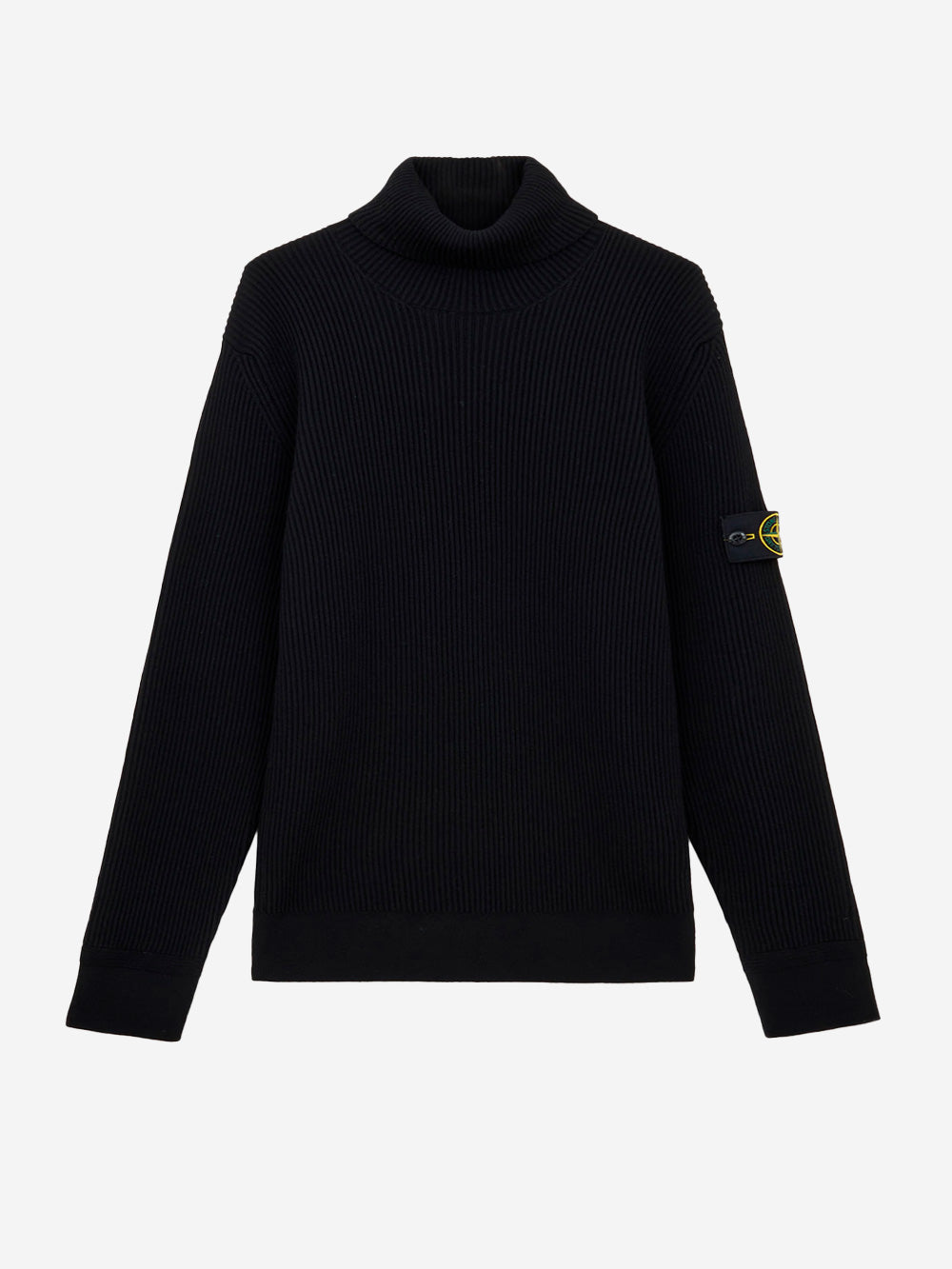 STONE ISLAND Maglione dolcevita nero in lana con costine sottili Nero Urbanstaroma