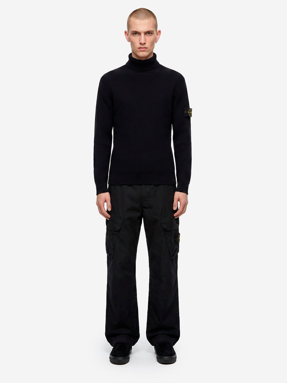 STONE ISLAND Maglione dolcevita nero in lana con costine sottili Nero Urbanstaroma